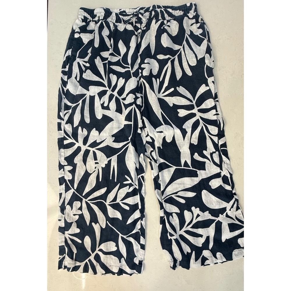 Elie. Tahari Woman Plus Wide Leg Linen Pants‎ Blue White Size 1X Resort Vacation